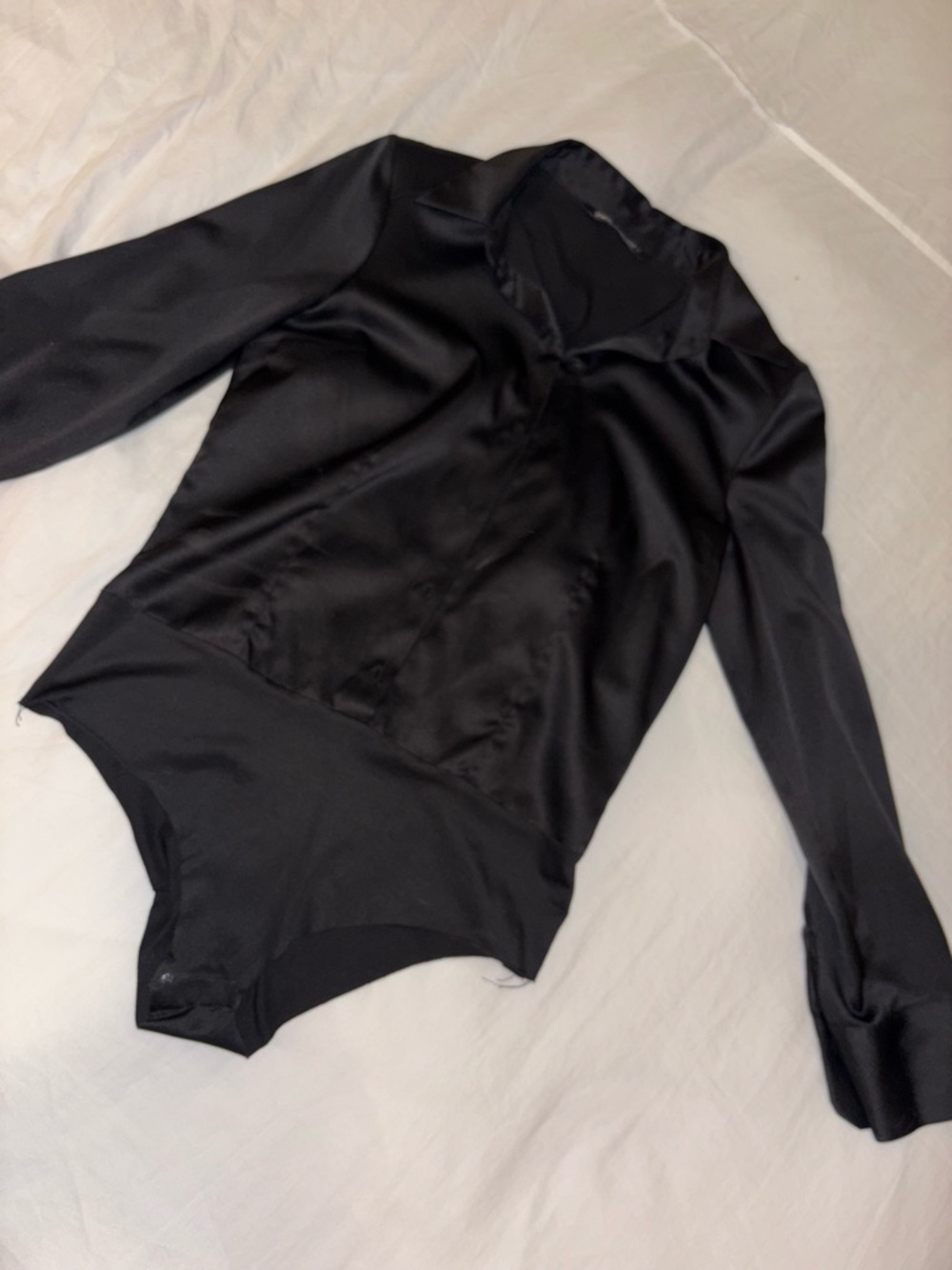 Zara Black Satin Long Sleeve Bodysuit